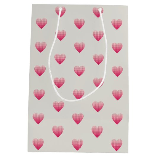 Kleine roze hartjes patroon lichtgrijs medium cadeauzakje (Achterkant)