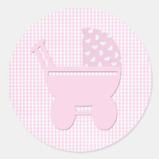 Kleine  roze  kinderwagen ronde sticker
