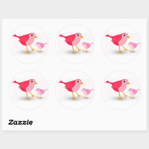 Kleine roze moeder vogel en haar kruidverdelger ronde sticker