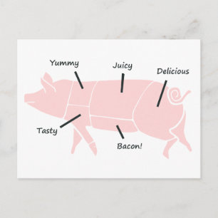 Kleine roze piggie met smaakvolle labels briefkaart
