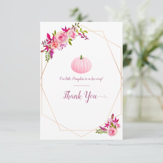Kleine roze pompoen Baby shower dank u Bedankkaart (Staand voorkant)