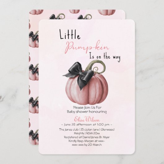 Kleine roze pompoenboog is onderweg2 kaart (Voorkant / Achterkant)