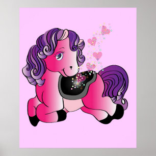 Kleine roze pony kinderkunst poster