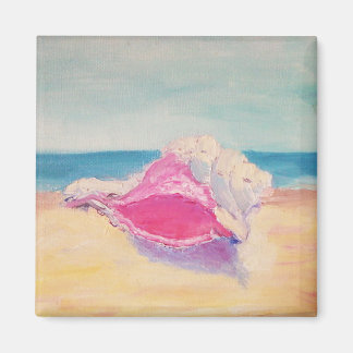 Kleine Roze Schelp op Zand door Zee Magnet Magneet