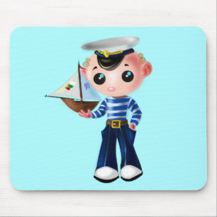 Kleine Sailor Boy Blue Muismat Uw kleur - Tekst