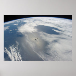 Kleine satellieten draaien boven een deel van de a poster