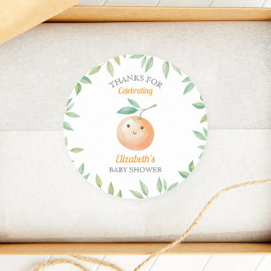 Kleine schat komt eraan Oranje babyshower Ronde Sticker