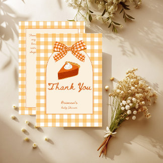 Kleine schat pompoentaart geruite babyshower bedankkaart