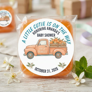 Kleine schat sinaasappel vintage vrachtwagen baby  ronde sticker