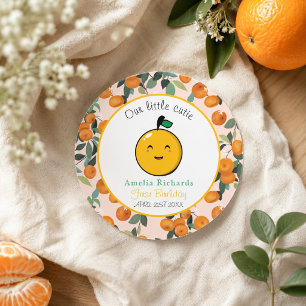 Kleine schatje Sinaasappel Citrus 1e verjaardag Ronde Sticker