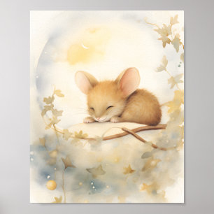 Kleine schattige baby muis slapen poster