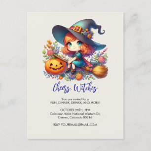 kleine schattige heks gekleed in het blauw, Hallow Briefkaart