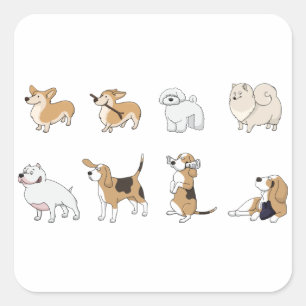 Kleine schattige honden vierkante sticker