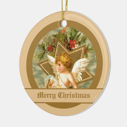 kleine schattige kerstengel en -ster keramisch ornament (Links)