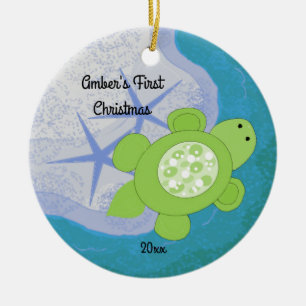 Kleine Schildpad Eerste Kerstmis Keramische Versie Keramisch Ornament