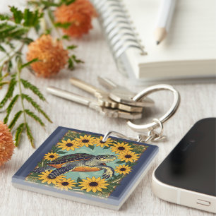Kleine Schildpad en Black-Eyed Daisy Bloemen Sleutelhanger