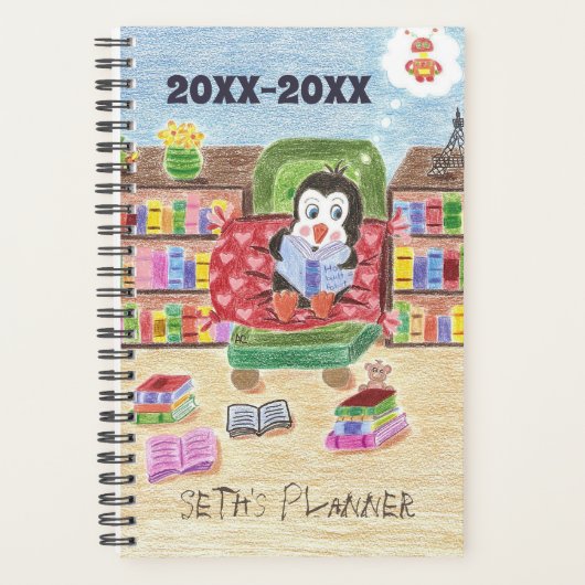Kleine schoolplanner voor kinderen met pinguïn planner (Voorkant)