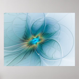 Kleine schoonheid moderne blauwe gouden fractale k poster