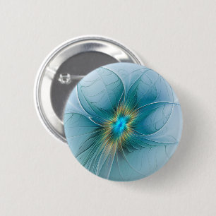 Kleine schoonheid moderne blauwe gouden fractale k ronde button 5,7 cm