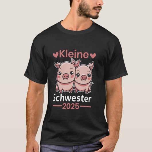 Kleine Schwester 2025 Twee Roze Baby Varkens Zusje T-shirt (Voorkant)