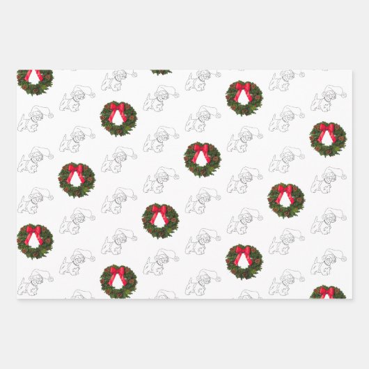 Kleine Scottie Hond met Kerstkrans Inpakpapier Vel (Voorkant 2)
