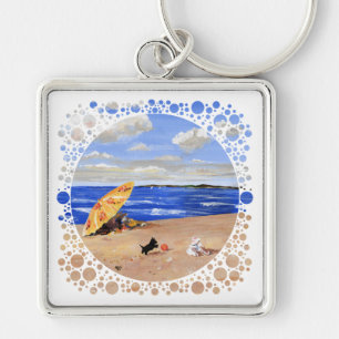 Kleine Scottie speelt op het strand Sleutelhanger