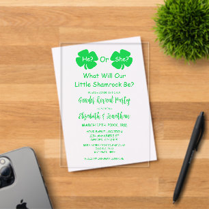 Kleine Shamrock Geslacht Onthulling Acryl Uitnodigingen