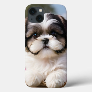 Kleine Shih Tzu Puppymand Bloemen iPhone 13 Hoesje
