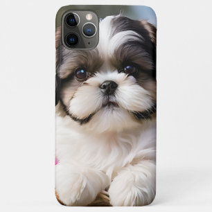 Kleine Shih Tzu Puppymand Bloemen iPhone 11 Pro Max Hoesje