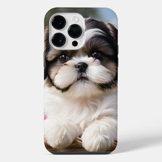 Kleine Shih Tzu Puppymand Bloemen iPhone Hoesje (Achterkant)