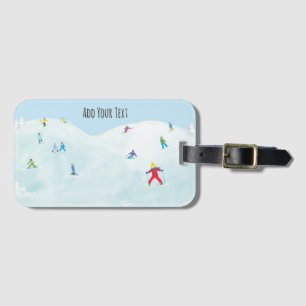 Kleine skiërs op Snowy Hill gepersonaliseerd Bagagelabel