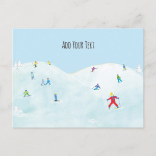 Kleine skiërs op Snowy Hill gepersonaliseerd Briefkaart