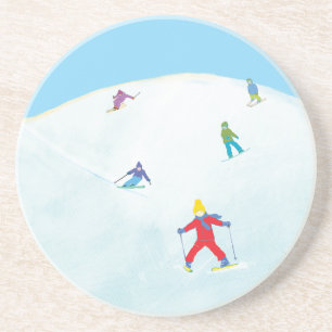 Kleine skiërs op Snowy Hill Zandsteen Onderzetter