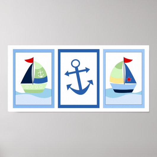 Kleine Skipper Zeilboot Set van 3 Kunstprinten Poster (Voorkant)
