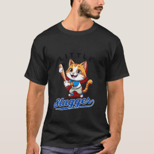 Kleine Slugger Schattige Kat Honkbal Ontwerp voor T-shirt