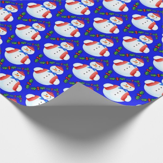 Kleine Sneeuwman Holly Berries Kerstmis Cadeaupapier (Hoek)