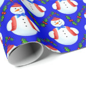 Kleine Sneeuwman Holly Berries Kerstmis Cadeaupapier (Rol Hoek)