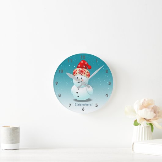 Kleine sneeuwman met kerstPet Ronde Klok (Huis)