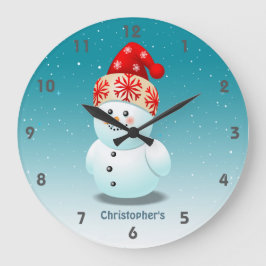 Kleine sneeuwman met kerstPet Ronde Klok