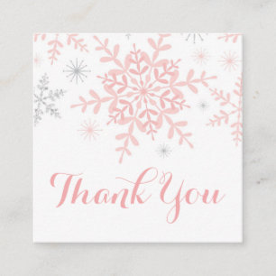 Kleine sneeuwvlok Baby shower Favor Tag Pink Silve Vierkante Visitekaartje