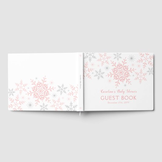Kleine sneeuwvlok meisje Baby shower in roze zilve Gastenboek (Volledig)