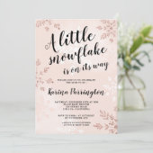 Kleine sneeuwvlok roos gouden roze script baby sho kaart (Staand voorkant)