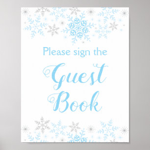 Kleine Snowflake Boy Baby shower Guest Book Sign. Poster