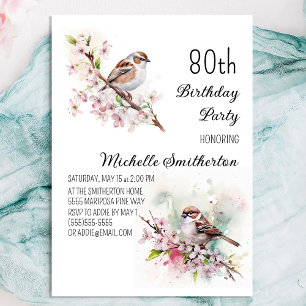 Kleine Sparrow Cherry Blossom Spring 80th Birthday Kaart