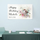 Kleine Sparrow Cherry Blossom Spring Birthday Naam Spandoek (Beurs)