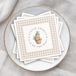 Kleine Spruit Neutraal Beige Gingham Baby Shower Servet