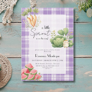 Kleine Spruit Paarse Gingham Groente Baby Shower Kaart