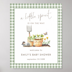 Kleine Spruit Sage Gingham Welkom Baby Shower Poster