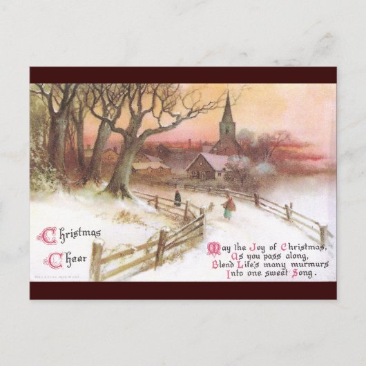 Kleine stad en kerk op zonsondergang in de winter briefkaart (Voorkant)