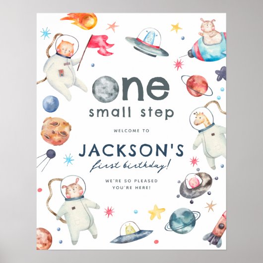 Kleine Stap Ruimte 1e Verjaardagsfeestje Welkomstb Poster (Voorkant)